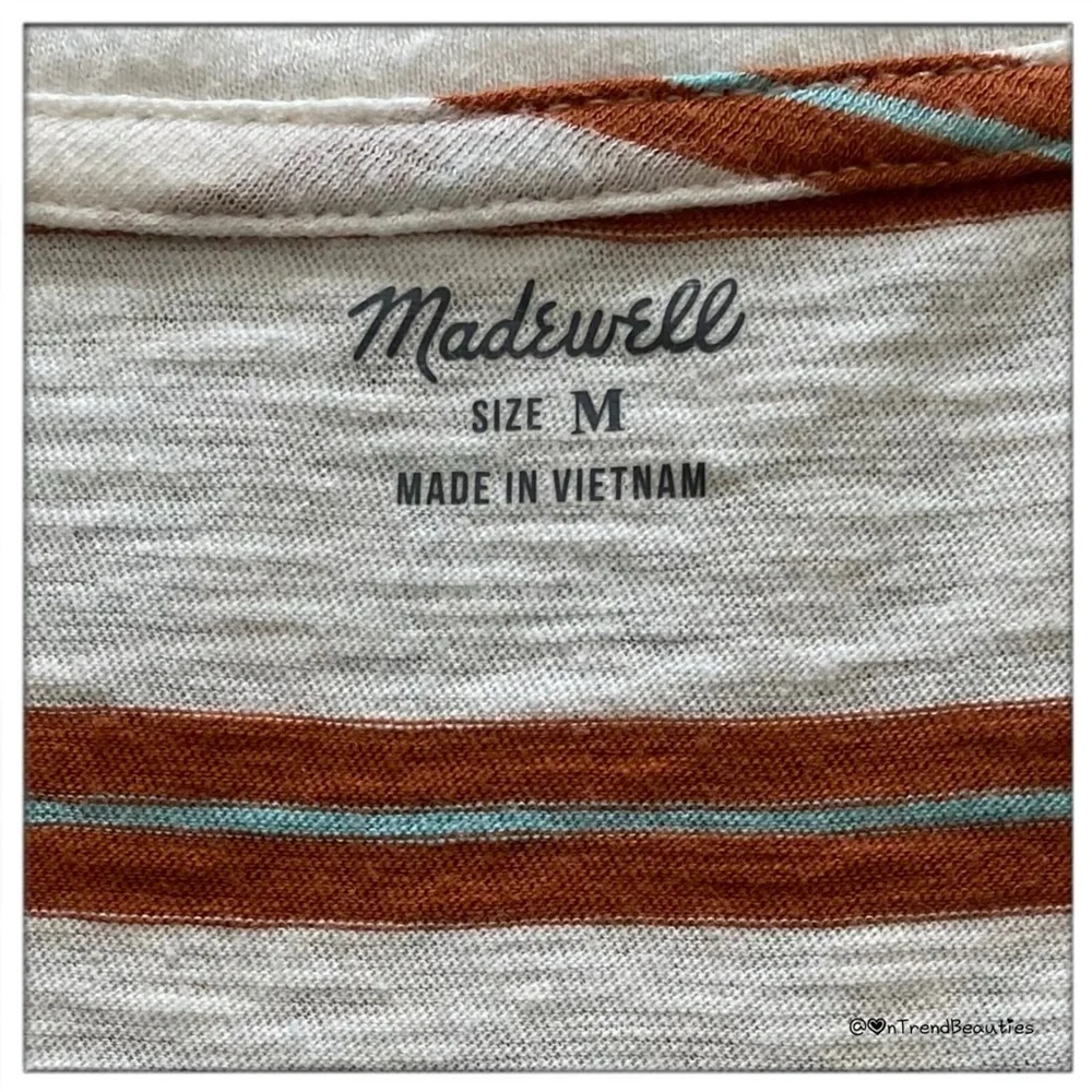 Soft Madewell Warm Nutmeg Striped Short Sleeve V-Neck Tee - Picture 4 of 4